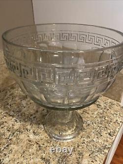 Antique Heisey Glass Greek Key Punch Bowl with Stand