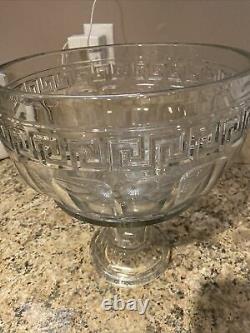 Antique Heisey Glass Greek Key Punch Bowl with Stand