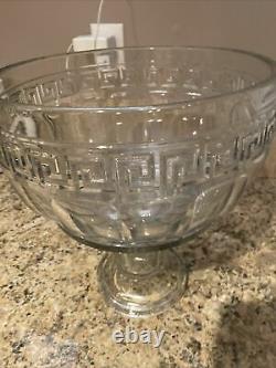 Antique Heisey Glass Greek Key Punch Bowl with Stand