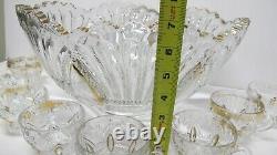 Antique Heisey Prince of Wales 14-1/2 x 7 Punch Bowl & 8 CupsGold Trim1900's