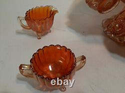 Antique Holstar & Arches Carnival Glass Marigold Punch Bowl Set withextras
