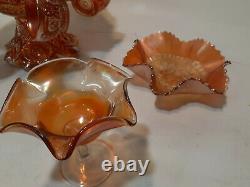Antique Holstar & Arches Carnival Glass Marigold Punch Bowl Set withextras