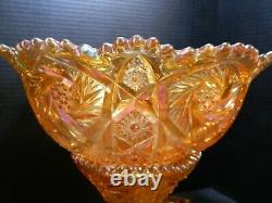 Antique Imperial (14) Piece Swirling Star Carnival Glass Punch Bowl Set Excell