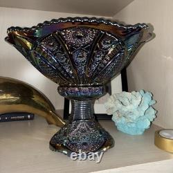 Antique Imperial Amethyst Carnival Glass Hobstar Twins Punch Bowl With Stand