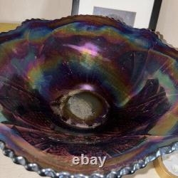 Antique Imperial Amethyst Carnival Glass Hobstar Twins Punch Bowl With Stand