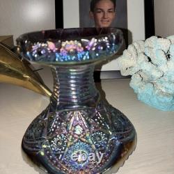 Antique Imperial Amethyst Carnival Glass Hobstar Twins Punch Bowl With Stand