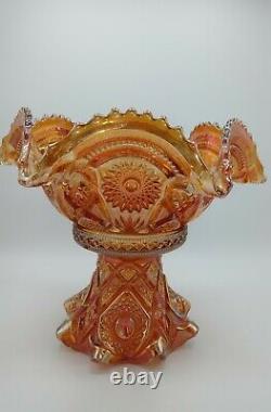 Antique Imperial Fashion Punch Bowl and Cups Carnival Glass Marigold