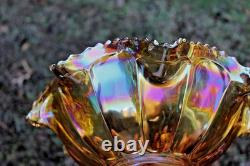 Antique Imperial Flute Carnival Glass Punch Bowl And Base Marigold Scarce