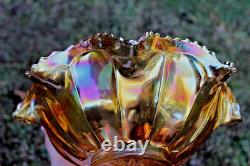 Antique Imperial Flute Carnival Glass Punch Bowl And Base Marigold Scarce Antique Imperial Flute Carnival Glass Punch Bowl And Base Marigold Scarce