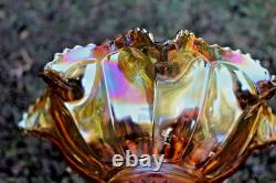 Antique Imperial Flute Carnival Glass Punch Bowl And Base Marigold Scarce Antique Imperial Flute Carnival Glass Punch Bowl And Base Marigold Scarce