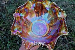 Antique Imperial Flute Carnival Glass Punch Bowl And Base Marigold Scarce