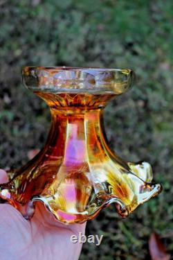 Antique Imperial Flute Carnival Glass Punch Bowl And Base Marigold Scarce