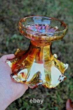 Antique Imperial Flute Carnival Glass Punch Bowl And Base Marigold Scarce