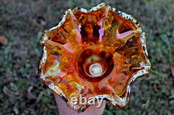 Antique Imperial Flute Carnival Glass Punch Bowl And Base Marigold Scarce