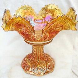 Antique Imperial Glass Twins Marigold Carnival Glass Punch Bowl & Stand 10.25