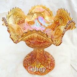 Antique Imperial Glass Twins Marigold Carnival Glass Punch Bowl & Stand 10.25