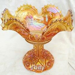 Antique Imperial Glass Twins Marigold Carnival Glass Punch Bowl & Stand 10.25