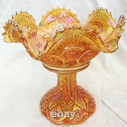 Antique Imperial Glass Twins Marigold Carnival Glass Punch Bowl & Stand 10.25