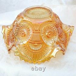 Antique Imperial Glass Twins Marigold Carnival Glass Punch Bowl & Stand 10.25