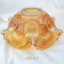 Antique Imperial Glass Twins Marigold Carnival Glass Punch Bowl & Stand 10.25
