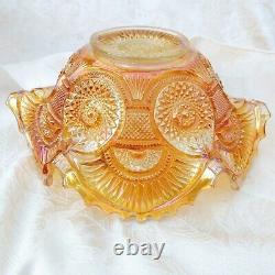 Antique Imperial Glass Twins Marigold Carnival Glass Punch Bowl & Stand 10.25