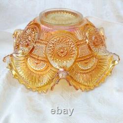 Antique Imperial Glass Twins Marigold Carnival Glass Punch Bowl & Stand 10.25