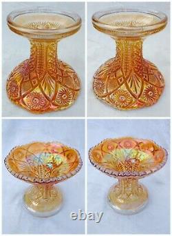 Antique Imperial Glass Twins Marigold Carnival Glass Punch Bowl & Stand 10.25