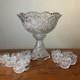 Antique Imperial Whirling Star Glass Punch Bowl Stand Set 11 Pc Glasses