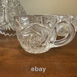 Antique Imperial Whirling Star Glass Punch Bowl Stand Set 11 Pc Glasses