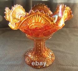 Antique Imperial glass #2206 carnival glass fruit bowl with stand