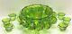 Antique Indiana Green Depression Glass Punch Bowl 18 Cups Grape Leaf -2.3