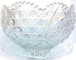 Antique L. E. Smith Daisy & Button Crystal Punch Bowl, 38 Piece Set 35 cups