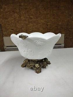 Antique Lancaster Colony Co. Milk Glass Grape Harvest Punch Bowl With Stand