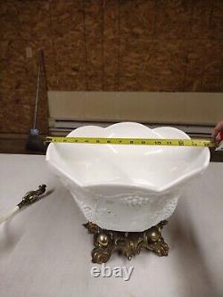 Antique Lancaster Colony Co. Milk Glass Grape Harvest Punch Bowl With Stand
