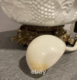 Antique Lancaster Colony Co. Milk Glass Grape Harvest Punch Bowl WithStand & Ladle