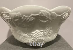 Antique Lancaster Colony Co. Milk Glass Grape Harvest Punch Bowl WithStand & Ladle