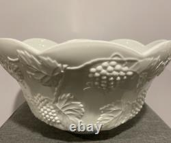 Antique Lancaster Colony Co. Milk Glass Grape Harvest Punch Bowl WithStand & Ladle