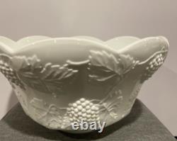Antique Lancaster Colony Co. Milk Glass Grape Harvest Punch Bowl WithStand & Ladle