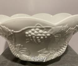 Antique Lancaster Colony Co. Milk Glass Grape Harvest Punch Bowl WithStand & Ladle