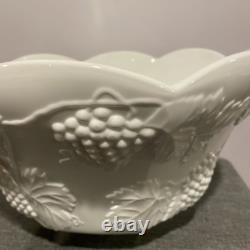 Antique Lancaster Colony Co. Milk Glass Grape Harvest Punch Bowl WithStand & Ladle