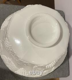 Antique Lancaster Colony Co. Milk Glass Grape Harvest Punch Bowl WithStand & Ladle