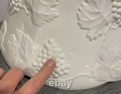 Antique Lancaster Colony Co. Milk Glass Grape Harvest Punch Bowl WithStand & Ladle