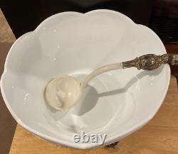 Antique Lancaster Colony Co. Milk Glass Grape Harvest Punch Bowl WithStand & Ladle