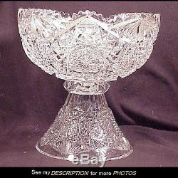 Antique Large 2pc ABP Brilliant Cut Glass Punch Bowl Vassar Pattern Straus Macy