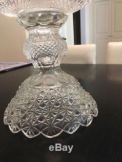 Antique Large Brilliant Cut Glass Crystal Punch Bowl On Pedestal