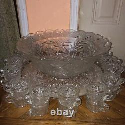 Antique Large Early American ABP Floral cut Crystal Punch Bowl With 26 Cups