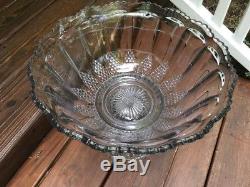 Antique Large Punch Bowl & Base Early American Pressed Glass 11 x 15 RARE EAPG