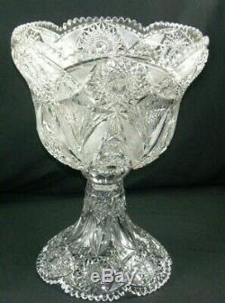 Antique Magnificent American Brilliant Cut Glass 19.5 Tulip Shape Punch Bowl