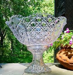 Antique Magnificent EAPG ROTEC Pattern Glass Punch Bowl 14 Tall 17 Wide