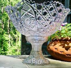 Antique Magnificent EAPG ROTEC Pattern Glass Punch Bowl 14 Tall 17 Wide
